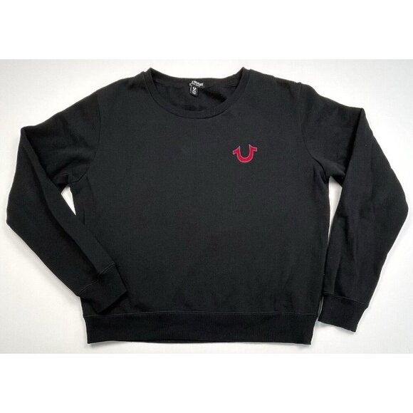 TRUE RELIGION Womens MEDIUM Black Heritage Crewneck Sweatshirt Buddha Pullover - Picture 2 of 11